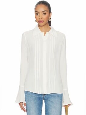Free People Ivory Pintuck Button-Front Blouse